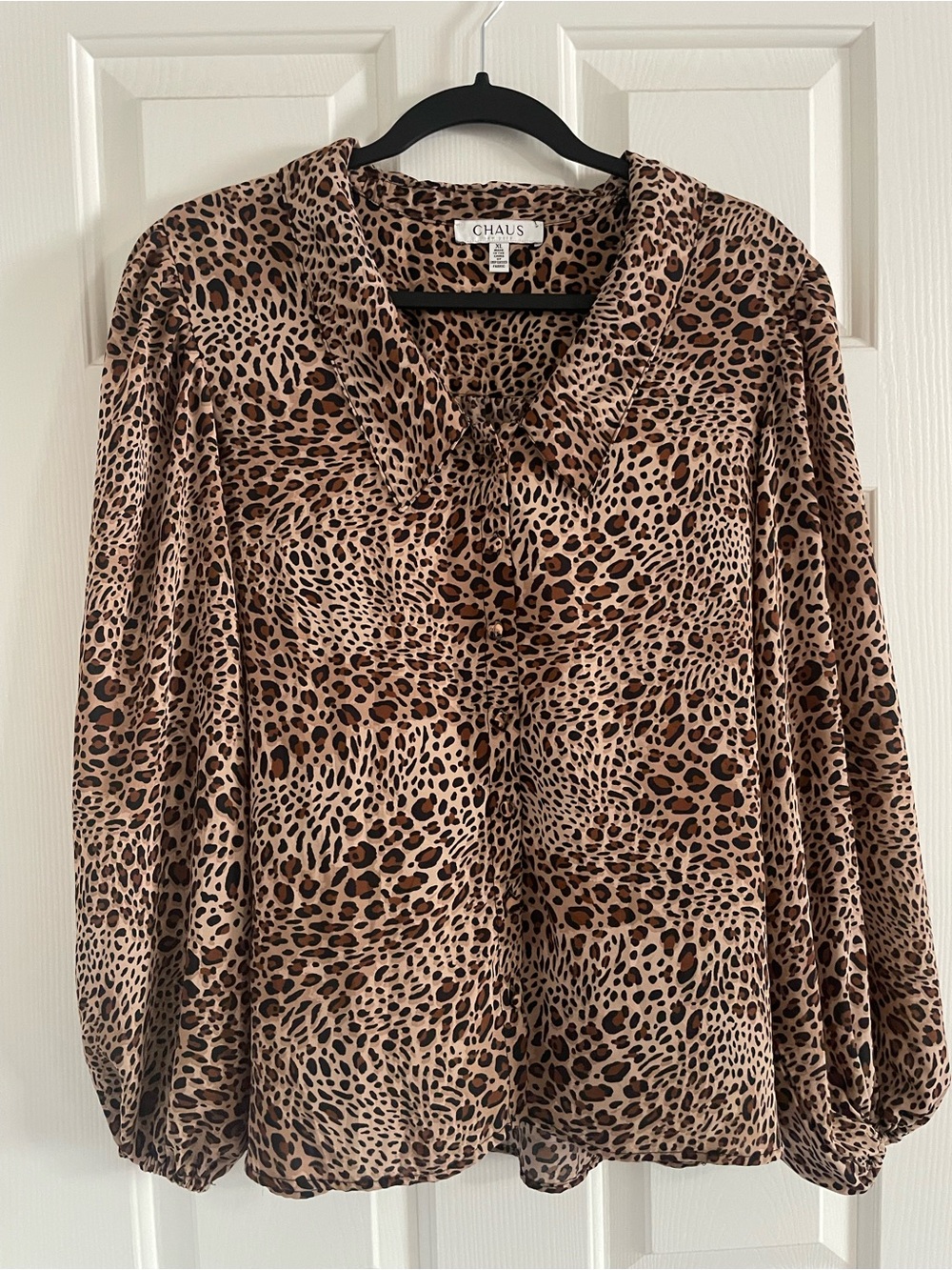 Chaus Leopard Print Button-Front Blouse in Brown and Black